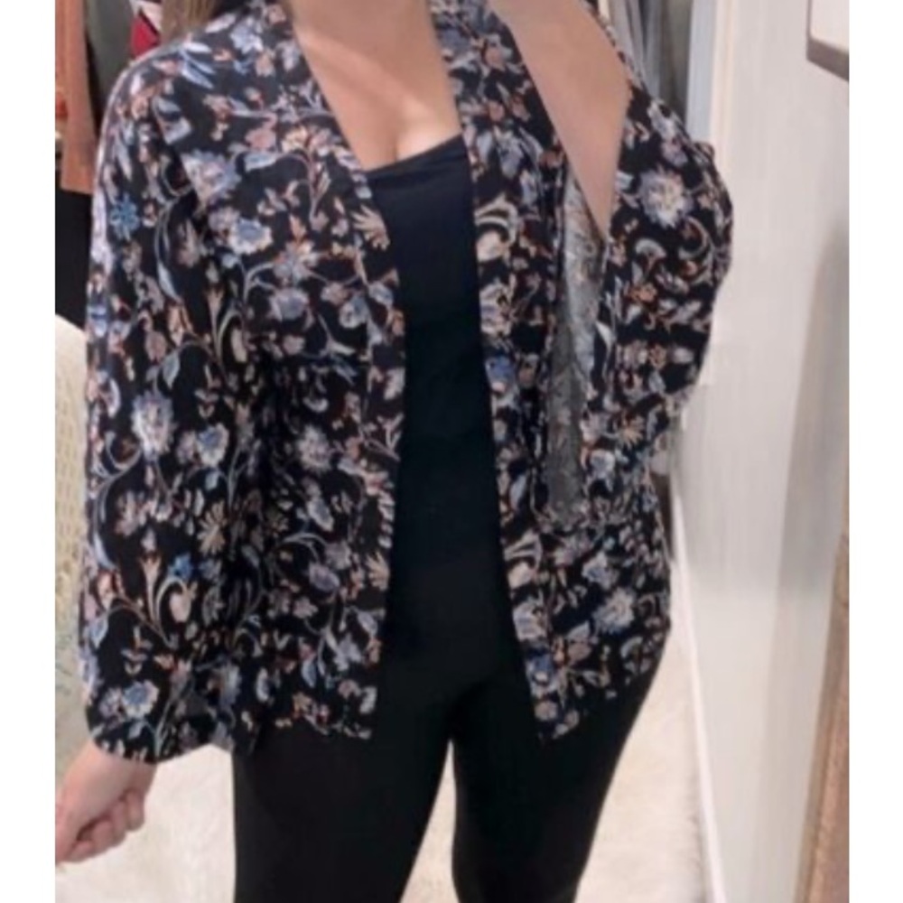 Floral Patterned Open Front Kimono Jacket